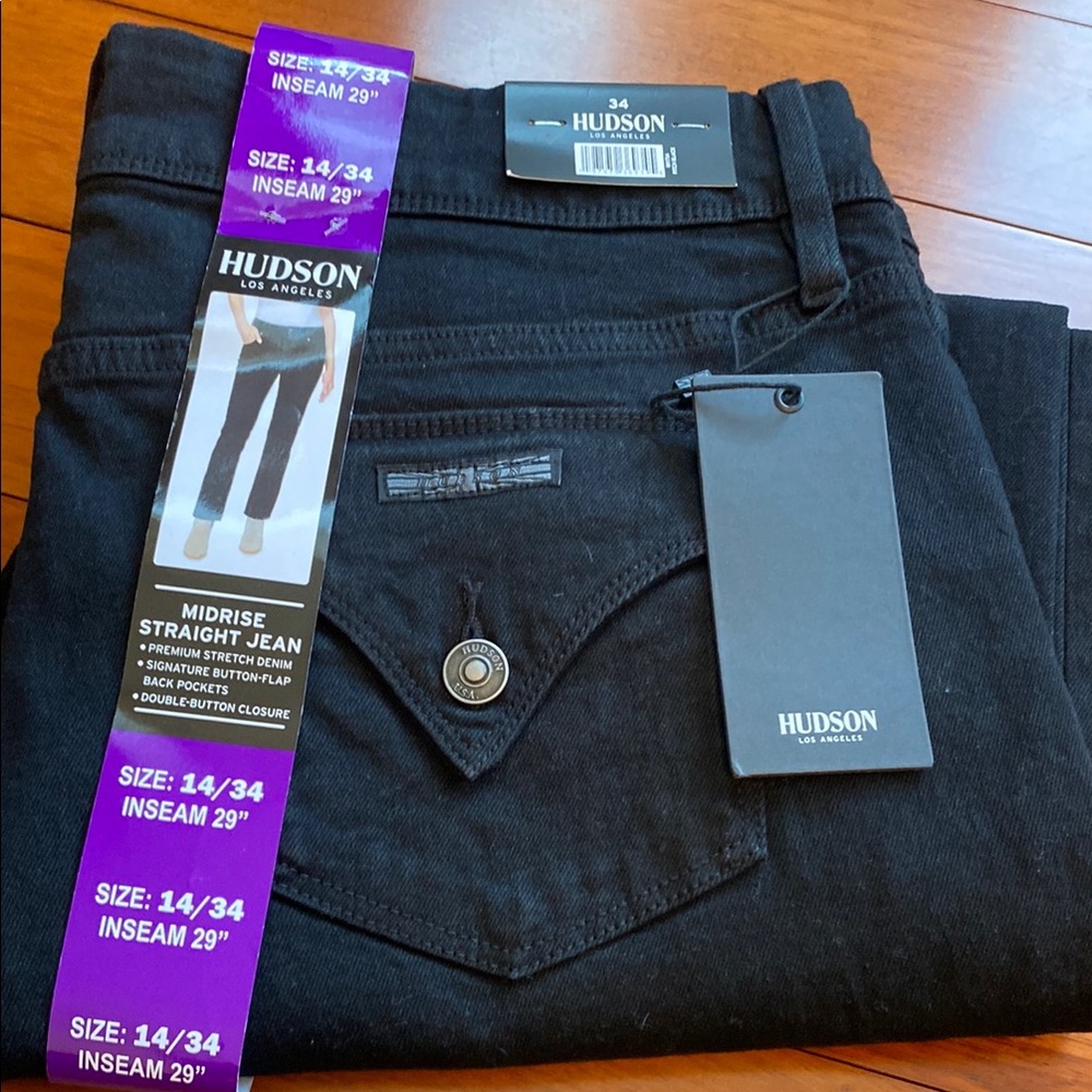 Hudson Black Midrise Straight Jeans